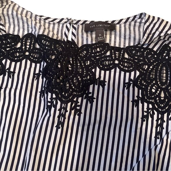 The Limited Womens Blouse 3/4 Sleeve Top Stripe Multicolor Lace Trim Size 1X - Picture 11 of 12